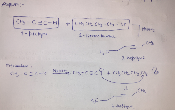 у Р Augwer, - СИ – СЕС - Н + сня сну. Сн, — си - BT Bo 1-Bromo buteene Na NM2 Naning 1- pторупа см е с 3-heptine Mechenion: