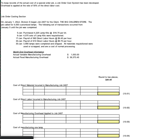 To keep records of the actual cost of a special order job, a Job Order Cost System has been developed. Overhead is applied at