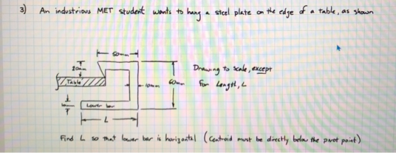 3) An industrious MET student wants to hang a steel plate on the edge of a table, as shown ILN Tabla 83 brione come Prawing t