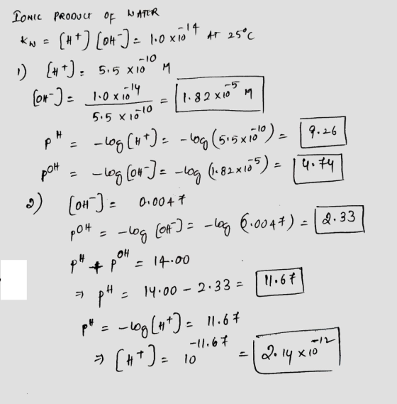 TONIC PROOUr oF WATER KN(H [ot1.0 x10 AT 25 C ) 4 5.5 X10 10 M -5 16 82 x10 M 5.5 x 1010 11 9.26 poH (8גxiG) 4.11 ) [oN 0.00