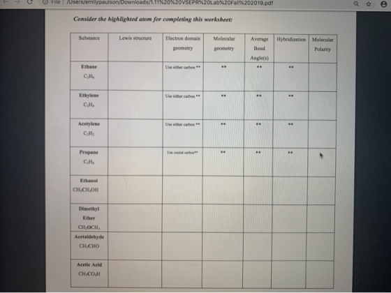 File /Users/emilypaulson/Downloads/1.11%20%20VSEPR%20Lab%20Fall%202019.pdf Qe Consider the highlighted atom for completing th