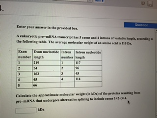 A cukaryotic pre-mRNA transcript has 5 exoms and 4