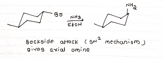 NH NH3 EHOH Bockside attack (SN? mechanism ) gives axial amine