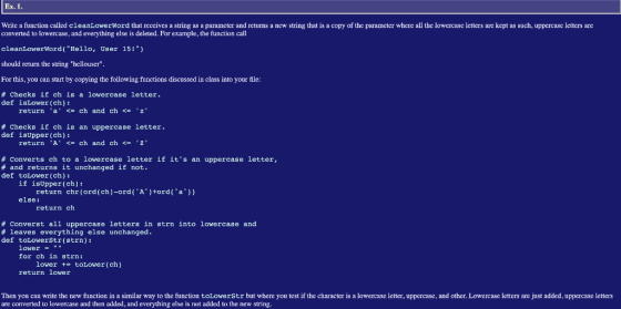 Ex. 1. Write a function called cleanLowerWord that receives a string as a paramcter and retums a new string that is a copy of