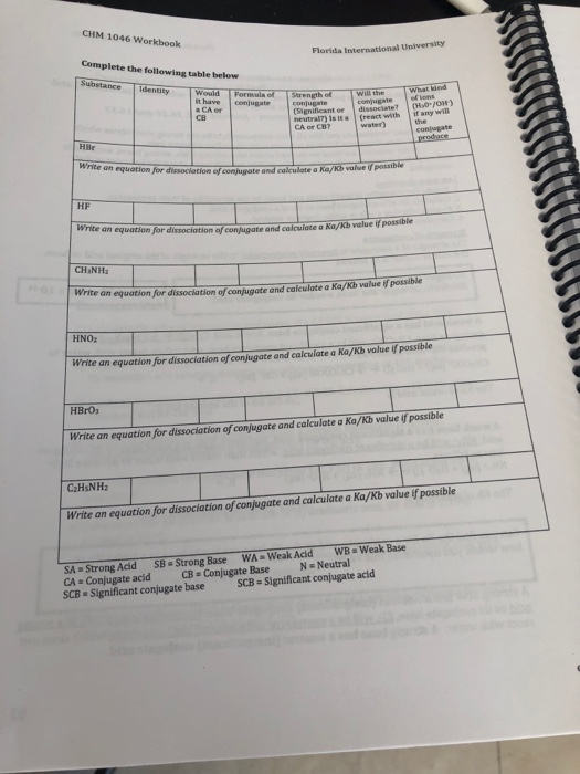 1046 Workbook Florida International University Complete following table below Iden ntity Formula of it have ficant or dissoci