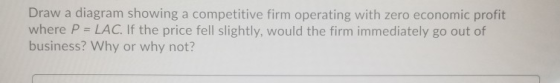 Draw a diagram showing a competitive firm operating with zero economic profit where P = LAC. If the price fell slightly, woul