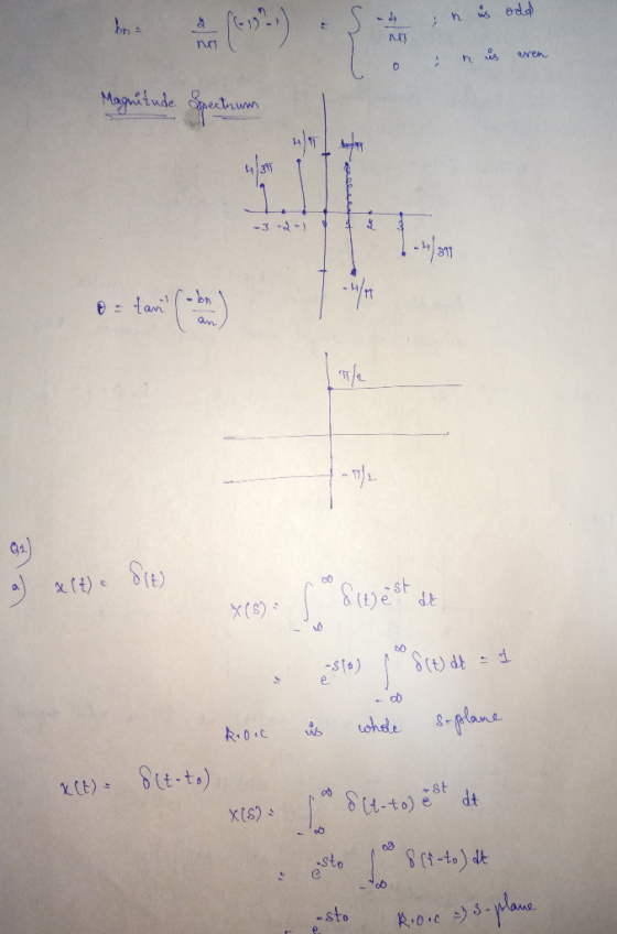 5.4 ; & us odd nas wren Co Magnitude Spectrum a) & (t). Sit) rodit est de -sto) po 8(t) df = 1 Rooi is whole soplane X(t) Sit