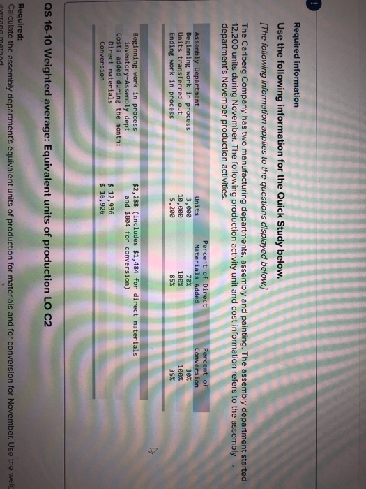 Required information Use the following information for the Quick Study below. (The following information applies to the quest
