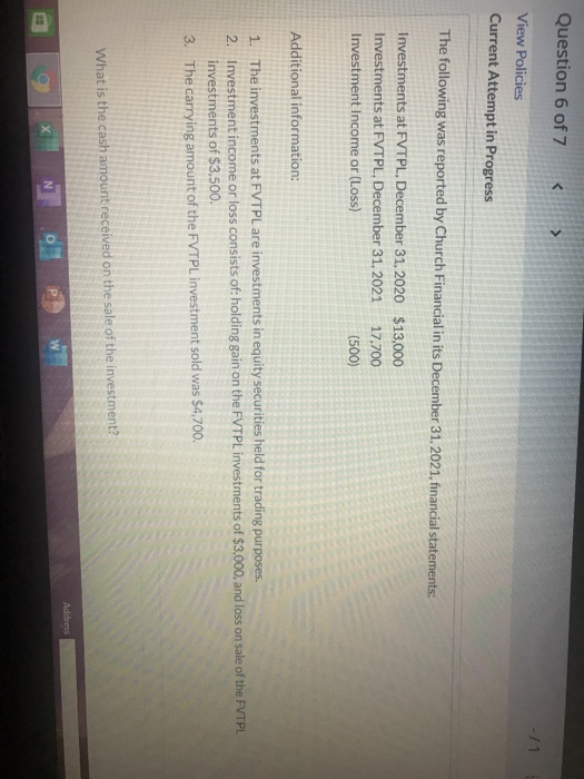 Question 6 of 7 < > -11 View Policies Current Attempt in Progress The following was reported by Church Financial in its Decem