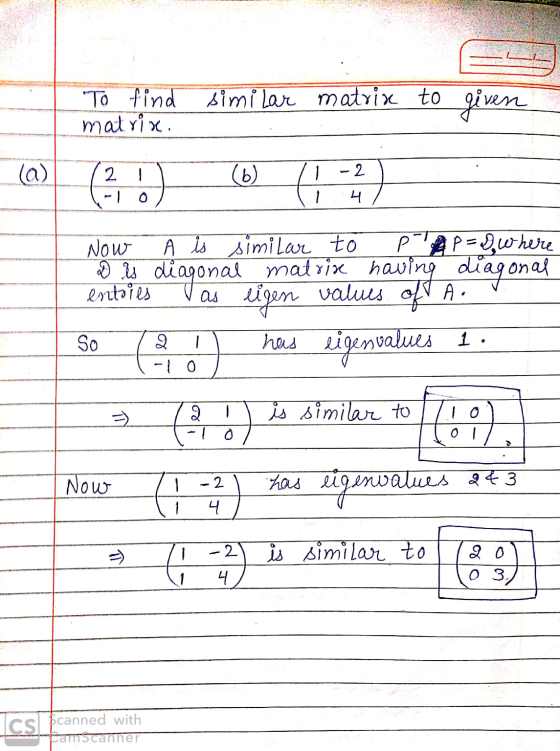 To find matrix. similar matrix to given 1-10 Now A st similar to p ☆ is diagonal matrix having entries as eigen values of p =