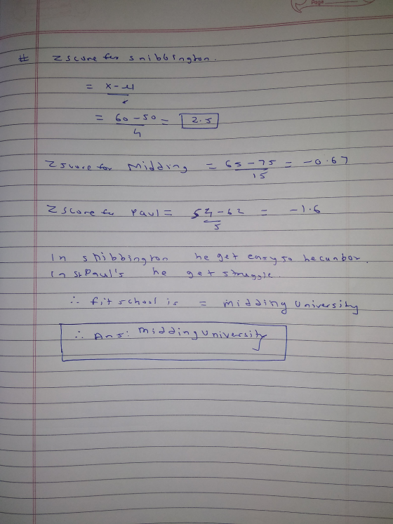 Page # escure for snibbington. X - i 2.5 Z Juure for Midding 65-75 6.67 z score for Paula -1.6 53-62 5 In shibbingron la St P