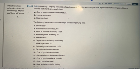 FULL SCREEN PRINTER VERSION BACK NEXT its accounting records, it prepares the following schedule and Indicate in which schedu