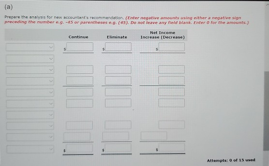 (a) Prepare the analysis for new accountants recommendation, (Enter negative amounts using either a negative sign preceding