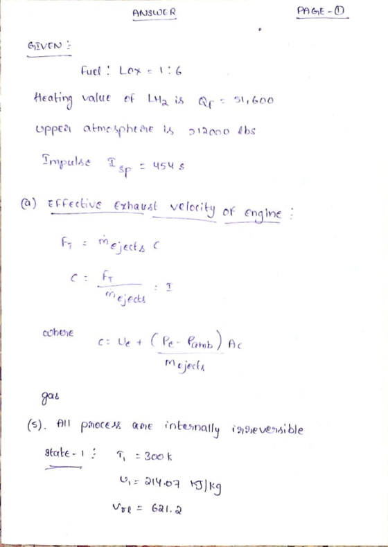 PA CnE ANSLER Fuel : Lox-:6 Heating value er LHa溤@r. 5; 600 sp (а) Effective exhaust velocity or engine ejects