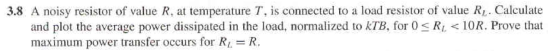 3.8 A noisy resistor of value R, at temperature T, is connected to a load resistor of value R. Calculate and plot the average