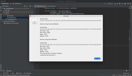 TestStatistics - TestStatistics.java TestStatistics src Test Statistics Main O - 13 23 24 25 26 27 Project V TestStatistics w