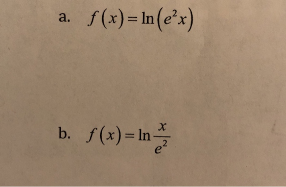 a. (x)-In(ex) b. f(x) = lnx In
