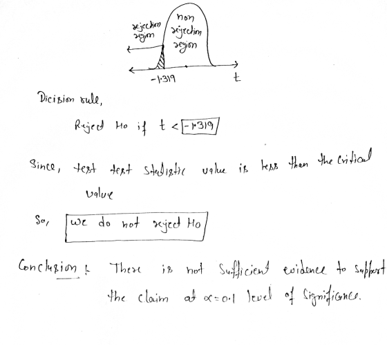 / non dejecdim / region | rejection region -1.319 Dicision tule, Rege & Ho if t <[1319 Since, test test the critical stadisti