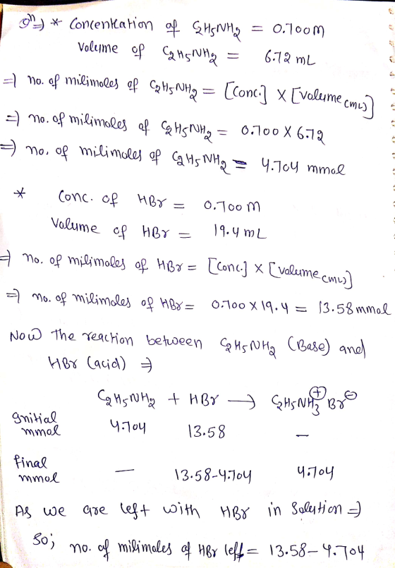 * Concenklation af GMs ruhig = 0.700m volume of Cq HG nutog 6.72 mL 7 no. of milimales of Cp #is It? = [conc.] x [volume come