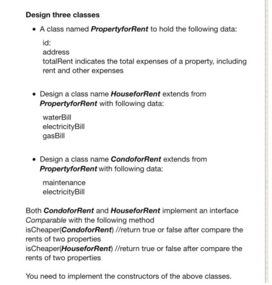 Desing three classes A class named PropertyforRen