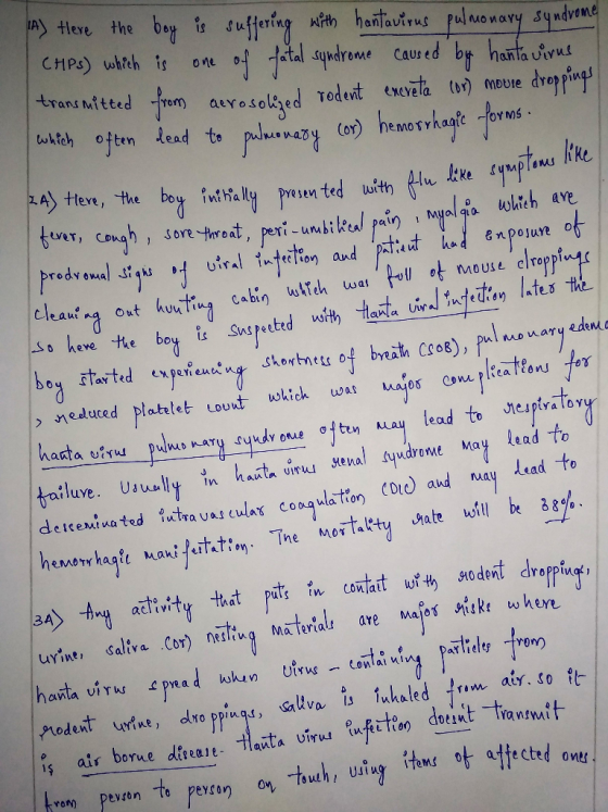 A) there the boy is suffering with hantavirus pulmonary syndrome CHPs) which is one of fatal syndrome caused by hantavirus, t
