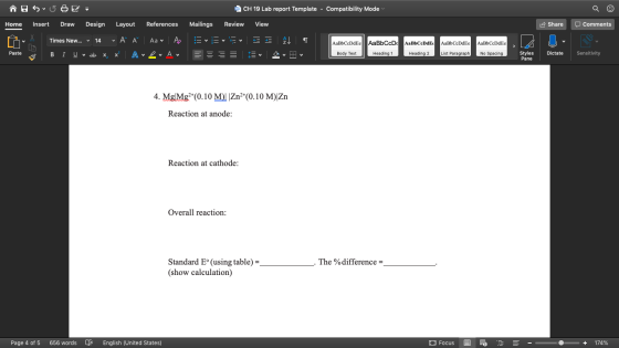ño S5E W CH 19 Lab report Template - Compatibility Mode Home Insert Draw Design Layout References Mailings Review View Share