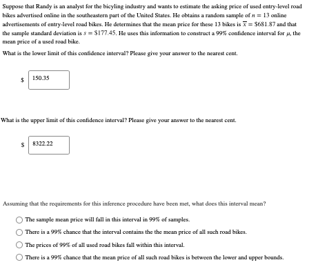 Suppose that Randy is an analyst for the bicyling industry and wants to estimate the asking price of used entry-level road hi