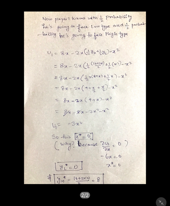 Νοιω player/ I knows with I probability type -bility thes going to face High type hes going to face Low and 14 / 2 probab-