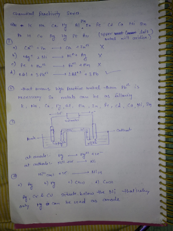 chimical feaetivily Serie Hthect V alt meler (M 2 42e a) be used as anode