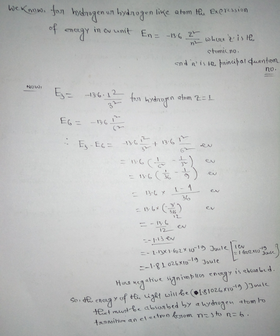 Ke atom the Expression We know, for hydrogen ur hydrogen like a of energy in a unit En= -13.6 2 where 2 is the and stomic no.