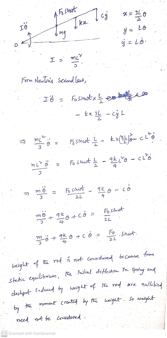 to sinot 2 318 Tkx Tcg те y z to mg yalo I Tallin From Newtons second laro, I 6 = Fosinotx x 4 entuan - kx? - cÝL mz 0 Eosin
