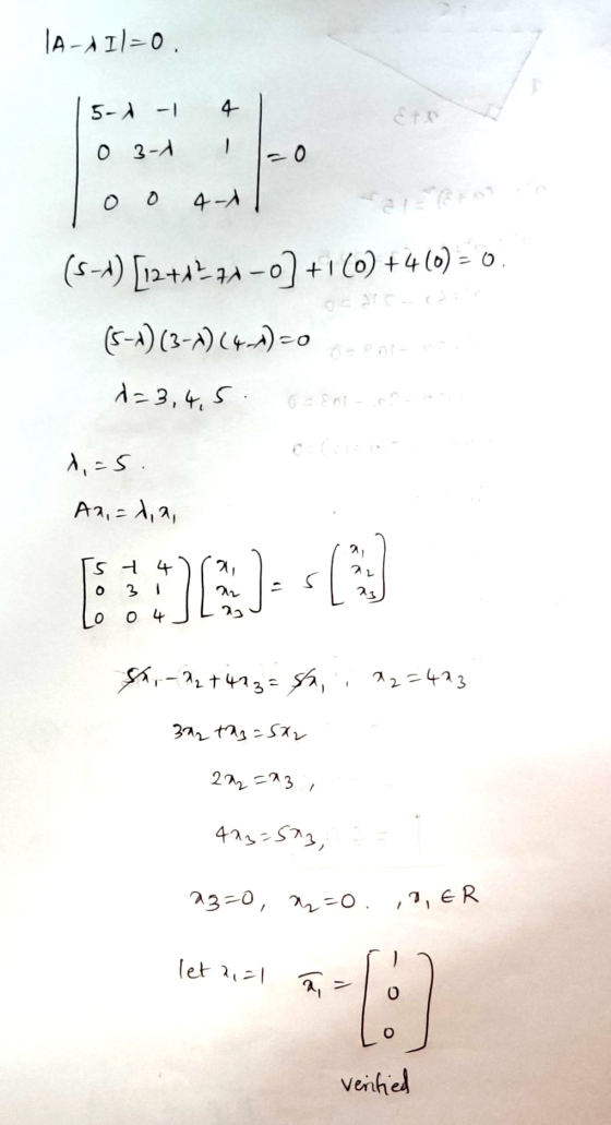 TA-Il=0 5-1-1 4 Ett - O 3-1 -0 4- (S-1) [12+12 28-0] +1(0) +4 (0) = 0. (5-4) (3-4) (4)=0 d=3,4,5 1=5. A2,-1,a, 574 O 3 I 0 04