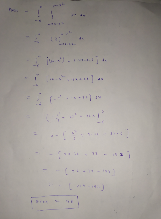Tom x2 Area = dy da -40-22 -ux-22 Locode (60-2) (-430)] eri s -x ******) ** + yn +32 3 2 1 + 2x + 32a -- 150+ 3:36 - 3240) =