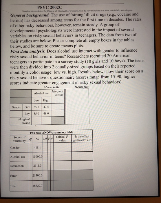 PSYC 2002C Complete workshor tling in all cells. For me plot be sure to include anxietiles, axirlabel andelen General backgro