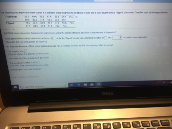The following data represent exam scores in a statistics class taught using traditional lecture and a class taught using a pp