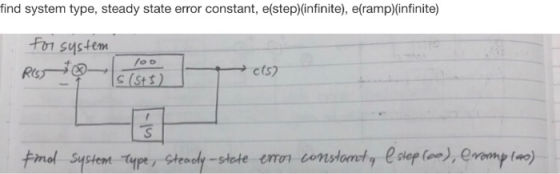 find system type, steady state error constant, e(step)(infinite), e(ramp)(infinite) For system RIS 3 cts) s(St$) Fmod System
