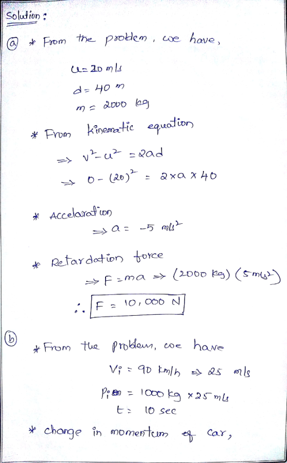 Soludion the poodem, coe have, 犬 Retardation toce 10 sec * change in momentum Car,