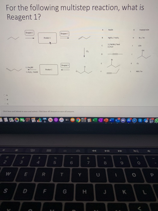 For the following multistep reaction, what is Reagent 1? A NON w Product /HO M Br/ 1.) het 2.) HO LDA OH 1 1.), 20 NOK /tv Cl
