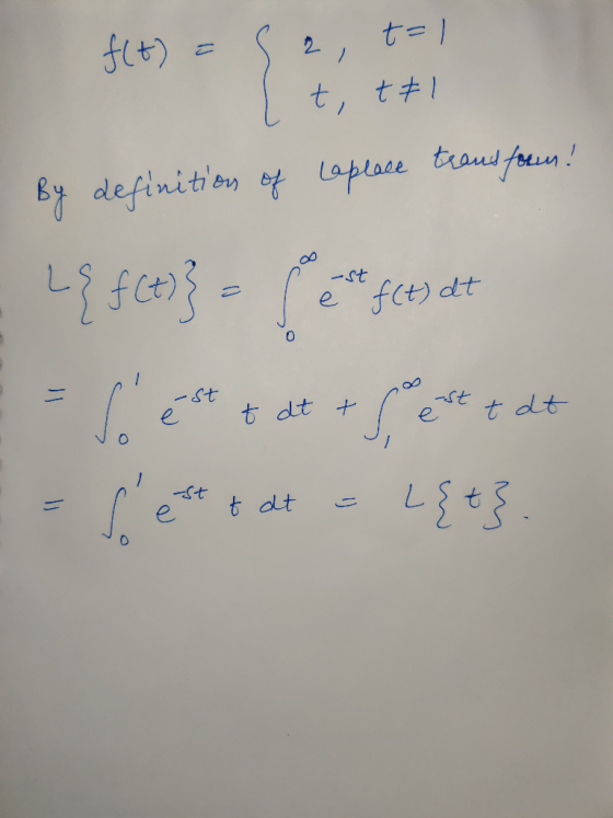 f(t) = 52, t=1 t, tel By definitions of Laplace transfour! - L{ f(t)} = het feit dat E = dest t det + f est tdt = sest tat =