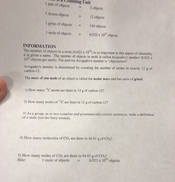 Il 15 a Counting Unit 1 pair of objects 2 objects 1 dozen objects = 12 objects 1 gross of objects = 144 objects 1 mole of obj