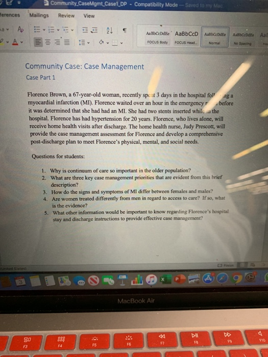 Community CaseMomt_Casel_DP. Compatibility Mode - Saved to my Ferences Mailings Review View a AOE 1 Aa Bb Cebde AaBbCcD AaBb