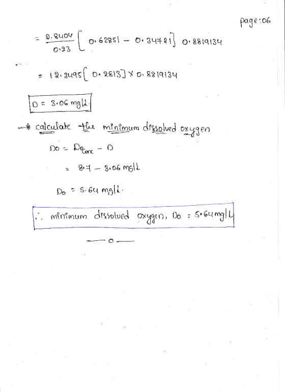 page:06 9.uov o6 285 O 881q134 O.23 . aus 2813] o. 88 19134 0 3.0 mglu calcuiate r minimum digiolved oxugen Do 3, 06 mslL Do