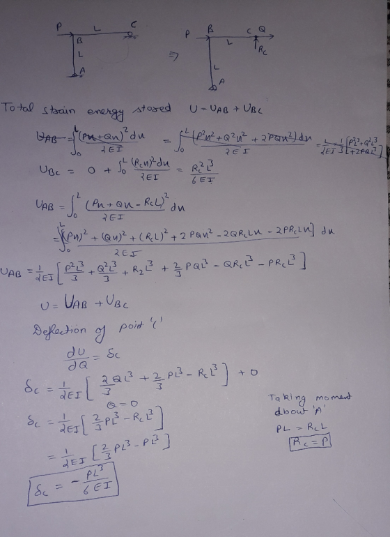 e ßc ARU BAB 0² n²+Q²m² +2P Qu² dn REI Xp23 + Q²3 LET 3 +2PQ13] pre Ja ДЕТ. Total stain energy stored U=UAB + UBC WAB entan)