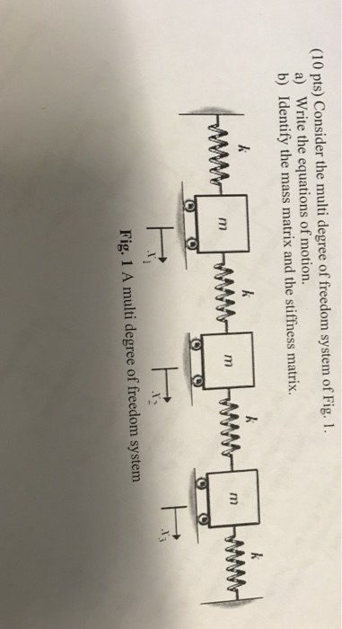 (10 pts) Consider the multi degree of freedom system of Fig. I a) Write the equations of motion. b) Identify the mass matrix and the stiffness matrix Fig. 1 A multi degree of freedom system