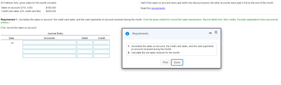 Half of the sales on account were paid within the discount period; the other accounts were paid in full by the end of the mon