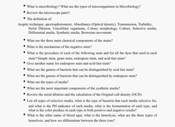 • What is microbiology? What are the types of microorganisms in Microbiology? • Review the microscope parts? • The definition