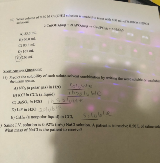 2 solution is needed to react with 500 ml. of 0.100 M H3PO4 30) What volume of 0.30 M Cu(OH)2 solution i solution? JOHT),(aq)