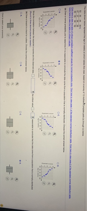 The data shown below represent the age in weeka) at which babies frut crawl, based on a survey of 12 mother completo porta (8