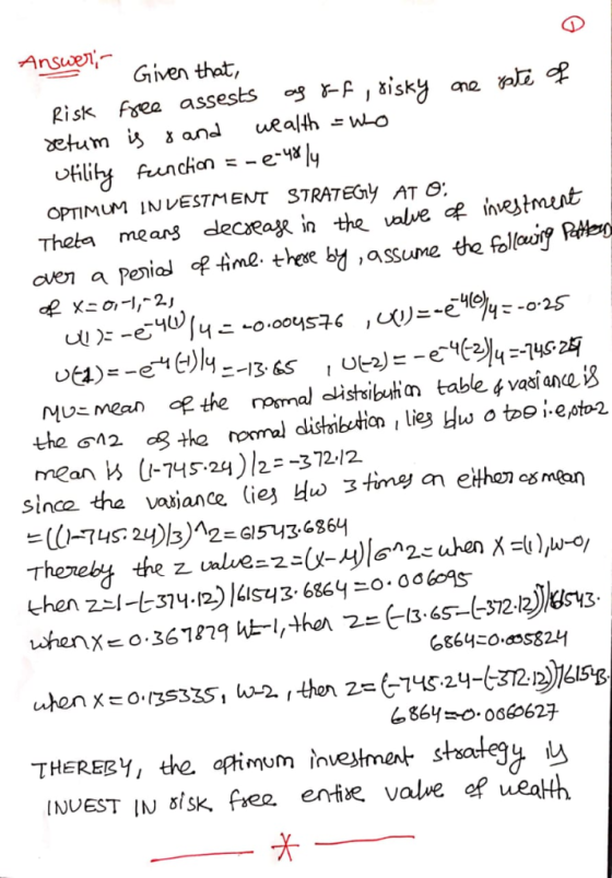 Given that OPTIMUM INVESTMENT STRATEGy AT O Theta me ang decaeagRin the unlve千invest Musmean ofthe nomal istibtio table f vas