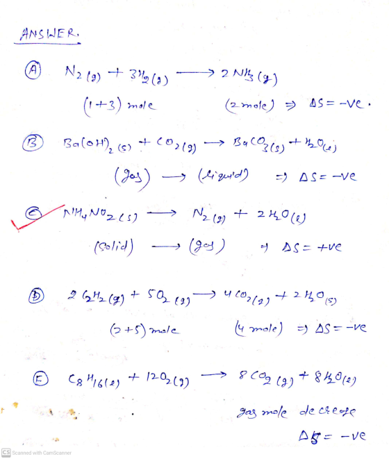 ANSWER A N9) (3) و32 + ) 2 N7 (9) ( 13) ۰/ (2 mole) = AS = -ve. - ري ,( 52) 35 (8) (9) زیلا - ریو 3 رہے ہوم) د AS = -Me رد (د